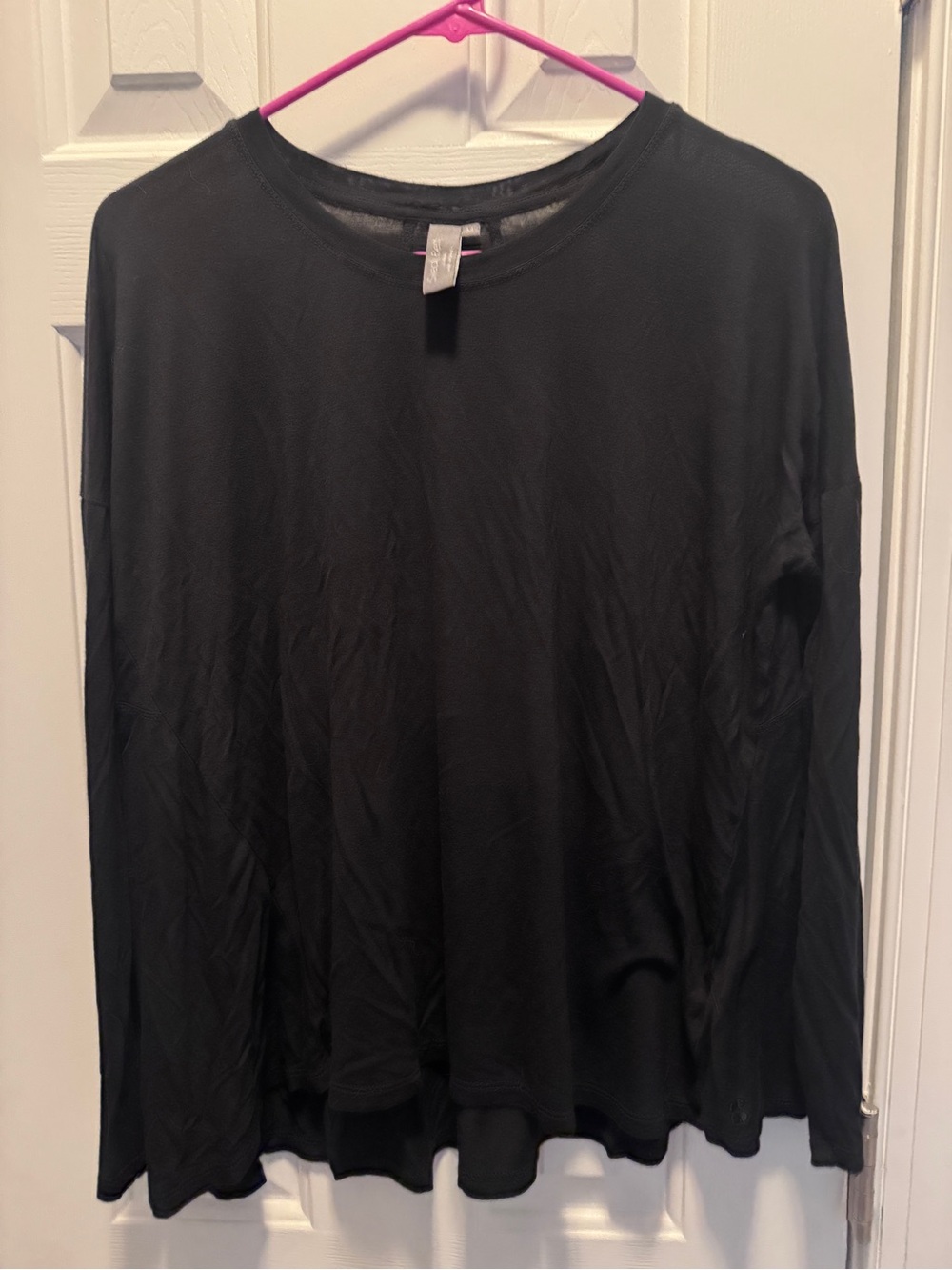 Sweaty Betty Black Long Sleeve Tee with Pink Hanger Accent